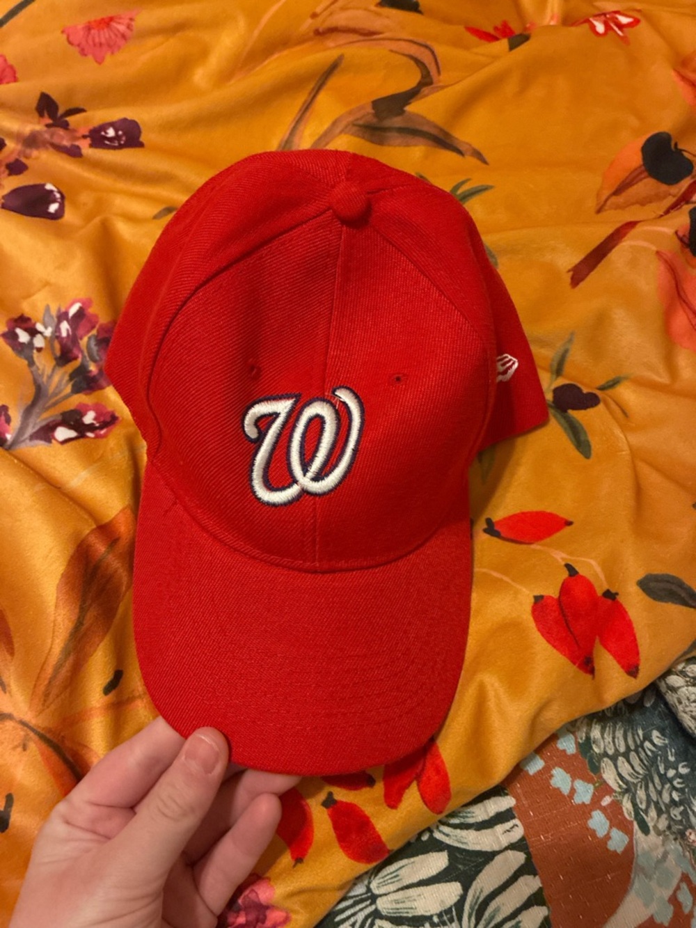 Red Baseball Cap with White Script 'W' Embroidery - Women's Hat